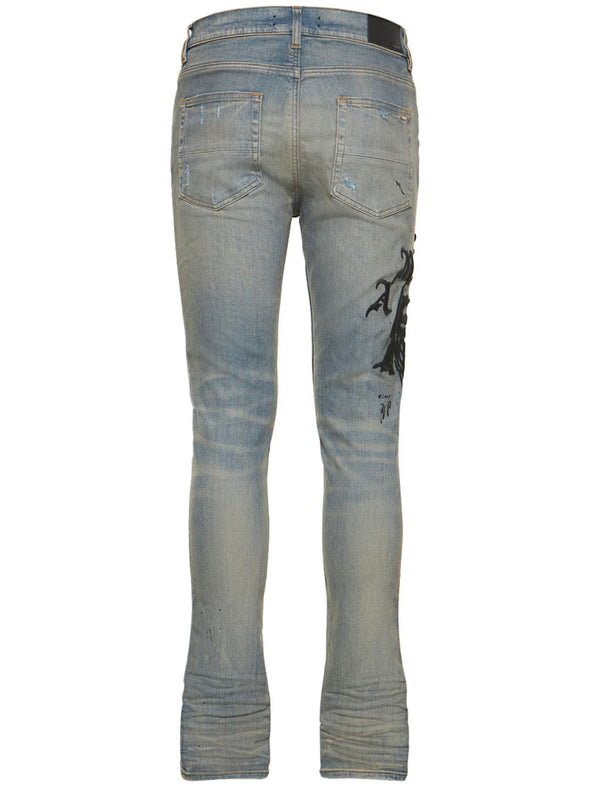 AMIRI Wes Lang Skinny-fit Distressed Embroidered Jeans In Grey