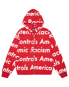 Denim Tears Systemic Racism Controls America Zip Up Hoodie Red