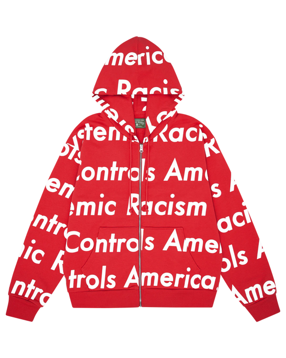 Denim Tears Systemic Racism Controls America Zip Up Hoodie Red