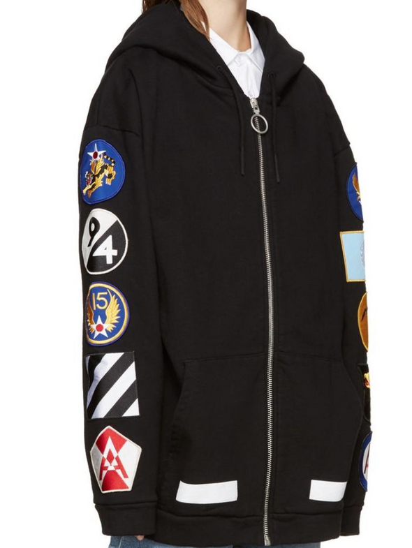 Off-White Black Patch Zipped Hoodie