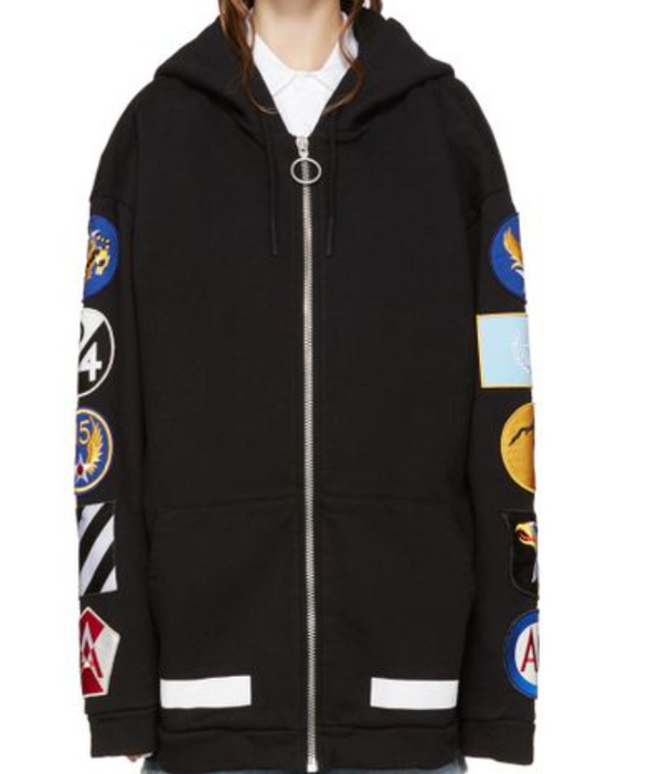 Off-White Black Patch Zipped Hoodie