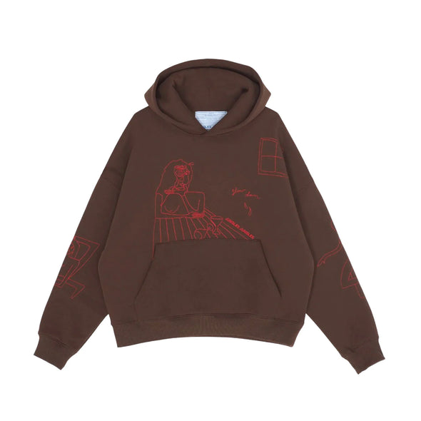 Jungles 'Slow Down' Embroidered Hoodie Brown