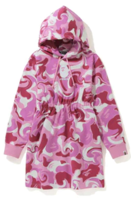 Bape MARBLE Pink CAMO SHIRRED WAIST PULLOVER HOODIE ONEPIECE