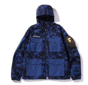 Bape Blue CAMO MULTI POCKET HOODIE JACKET